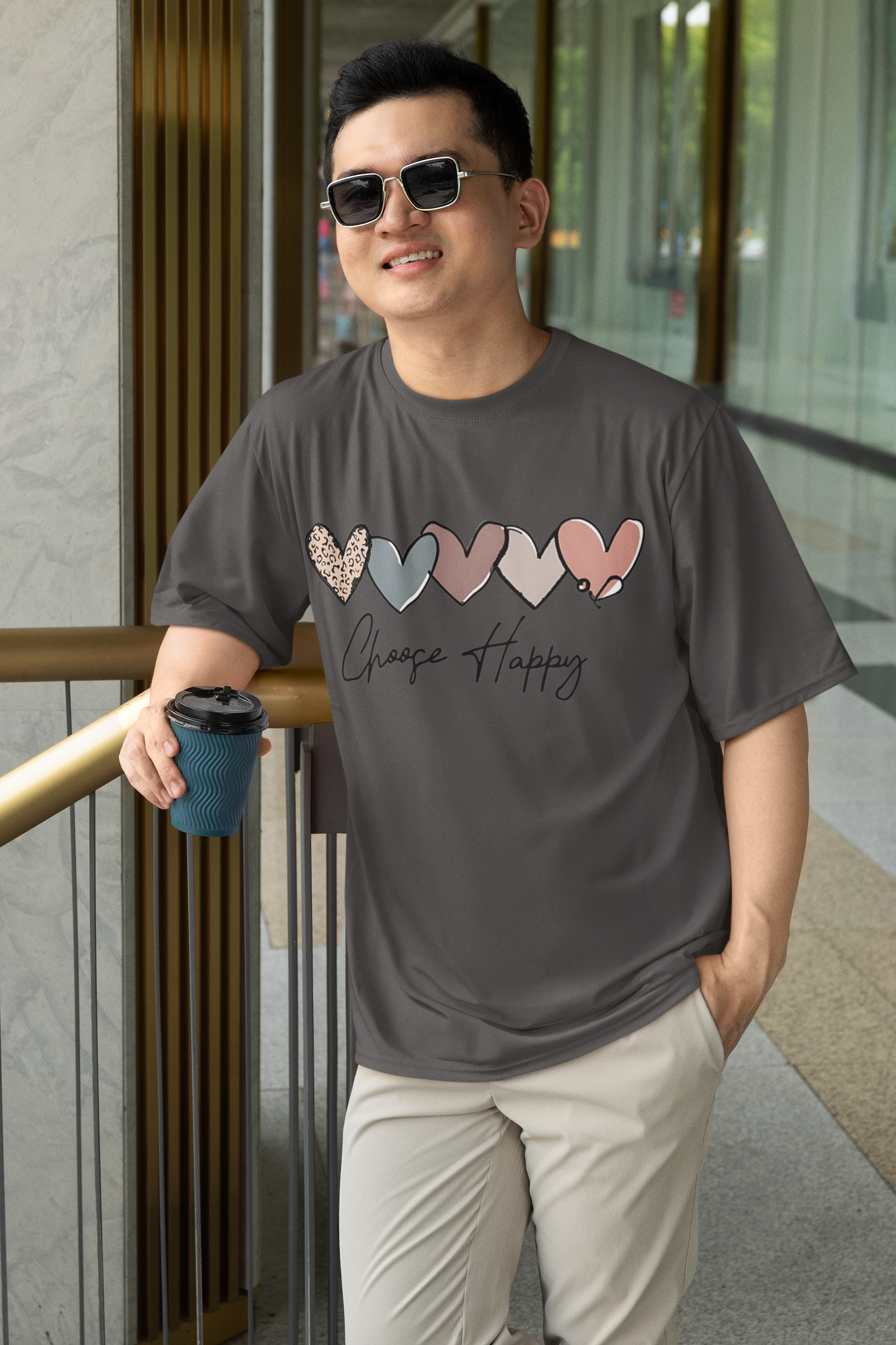 Close-up of the "Choose Happy" graphic on W.I.F.I Men’s Terry Oversized Premium Cotton T-Shirt