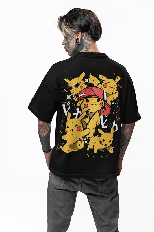 Styled look featuring W.I.F.I (Wear it Feel it) Men's Oversized Pikachu Graphic Premium Cotton Black T-Shirt with jeans.