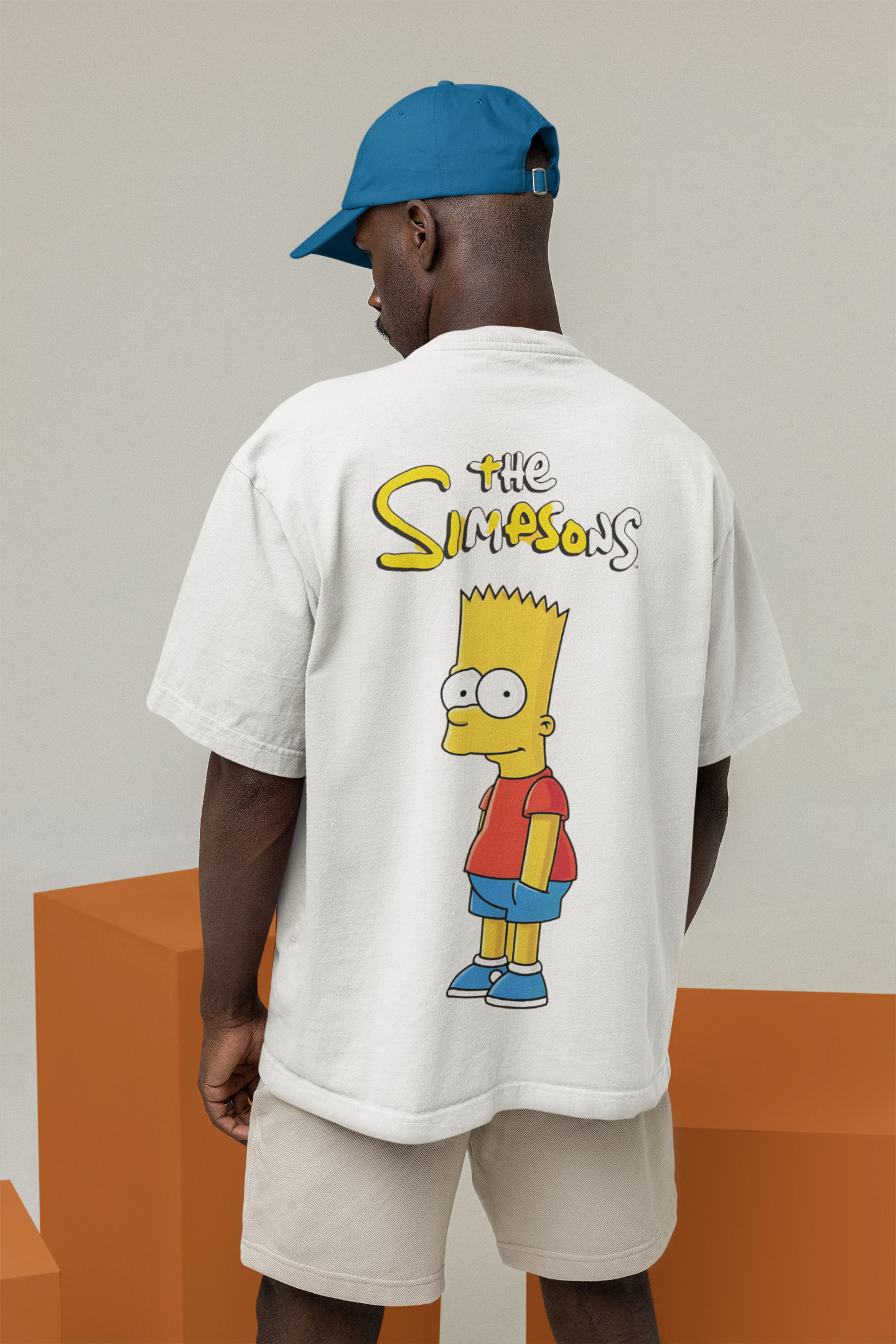 Back view of W.I.F.I (Wear it Feel it) Men's Oversized "The Simpsons" Graphic Premium Cotton White T-Shirt
