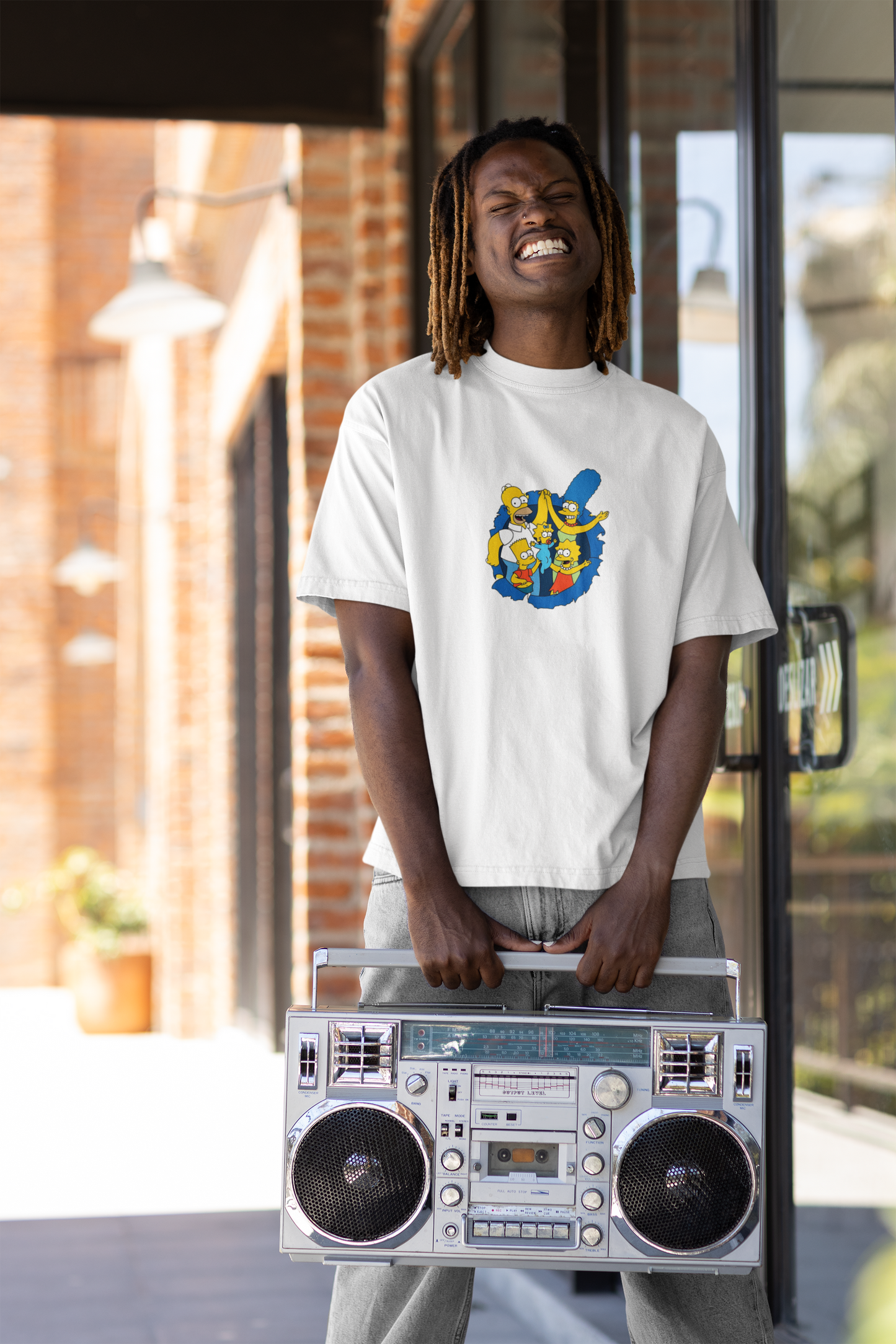 Stylish outfit featuring the W.I.F.I Men's Oversized "The Simpsons" Graphic White T-Shirt.
