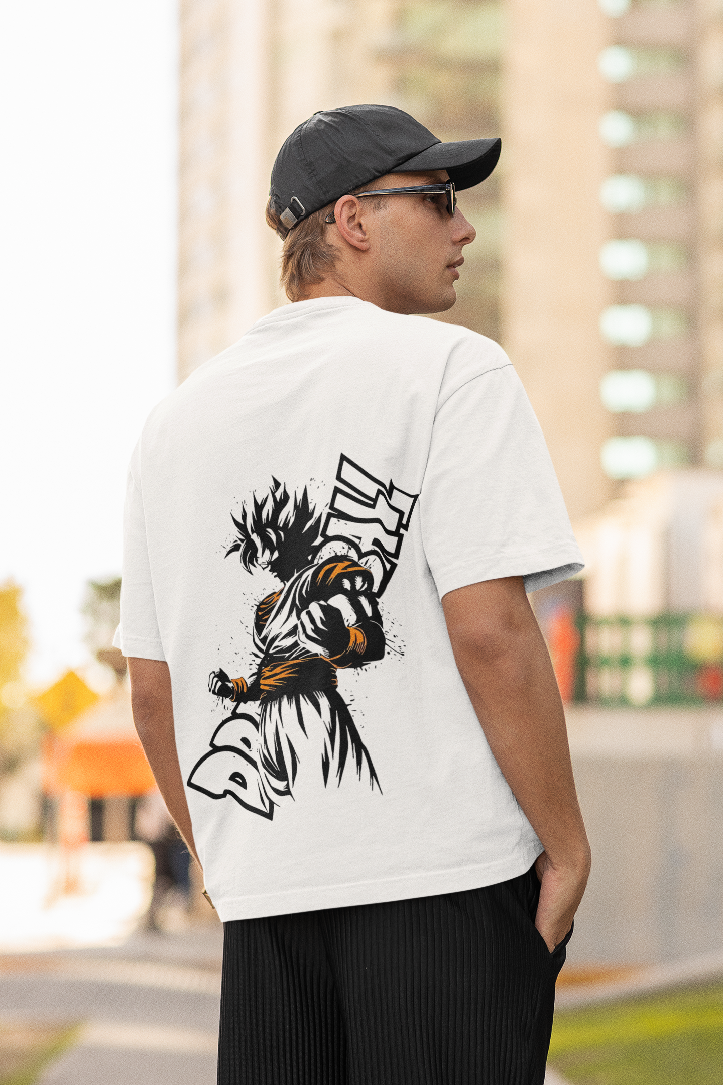 W.I.F.I (Wear it Feel it) Men's Oversized "Dragon ball Goku Anime" Graphic Premium Cotton White T-Shirt/smartees