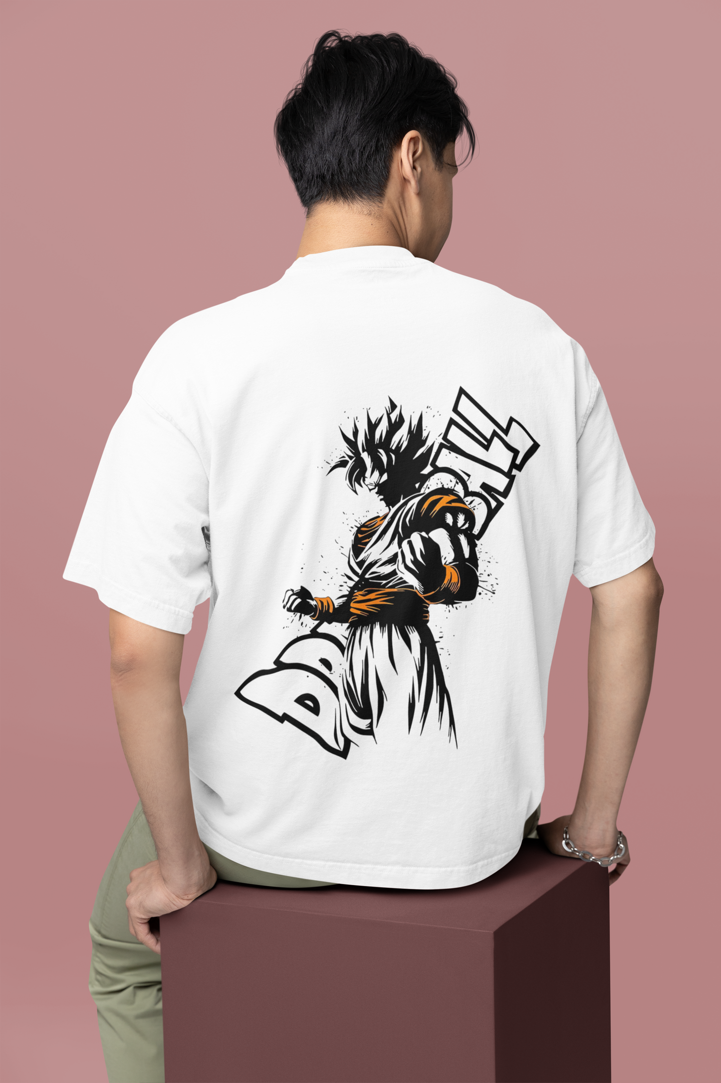 W.I.F.I (Wear it Feel it) Men's Oversized "Dragon ball Goku Anime" Graphic Premium Cotton White T-Shirt/smartees