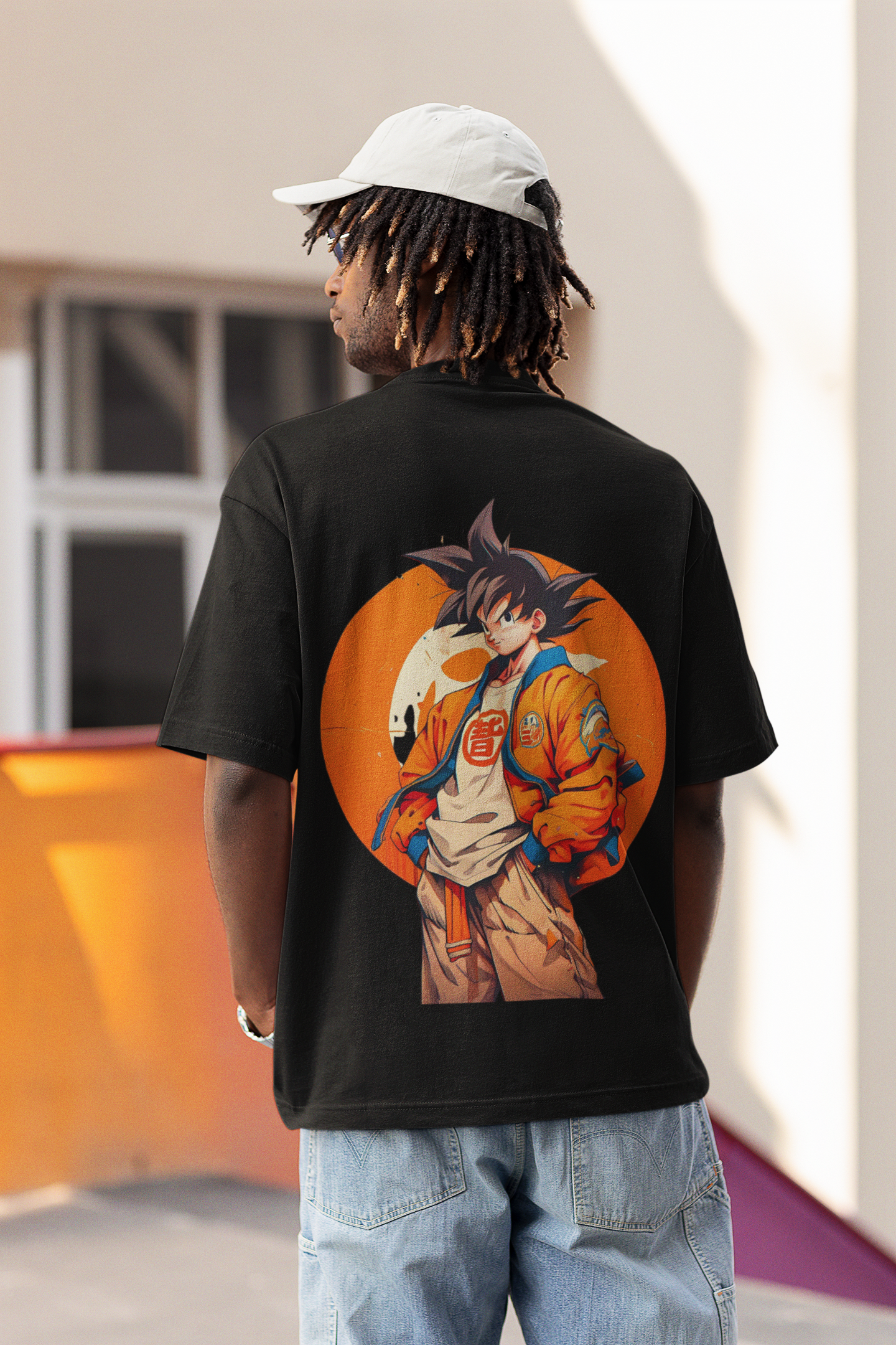 Close-up of the fabric and graphic detail on the W.I.F.I Goku Anime T-Shirt