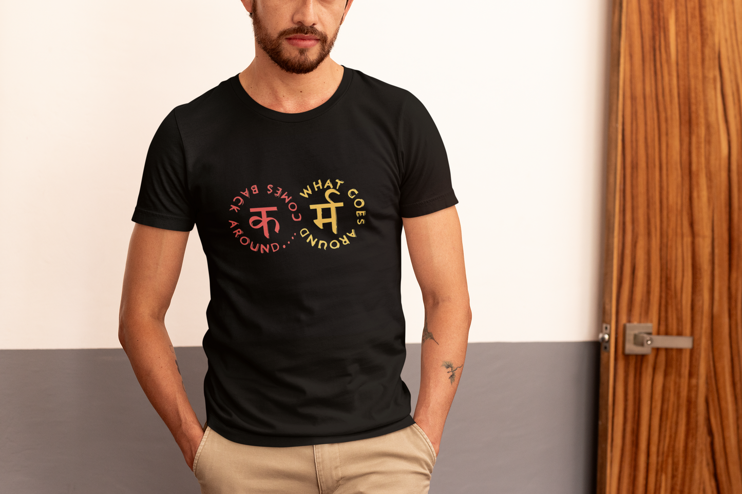 W.I.F.I Regular Fit Men's T-Shirt – 180 GSM, Black with Karma Print