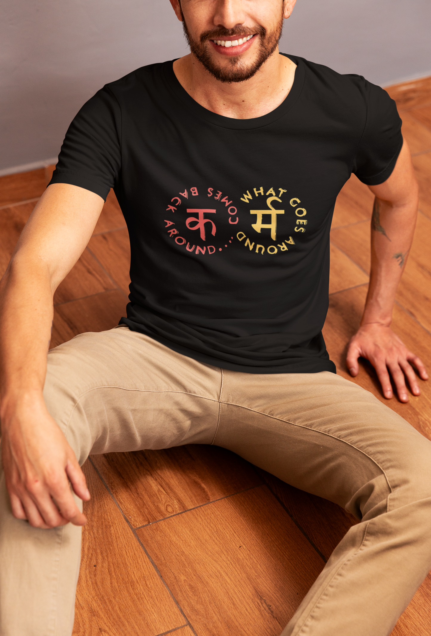 W.I.F.I Regular Fit Men's T-Shirt – 180 GSM, Black with Karma Print