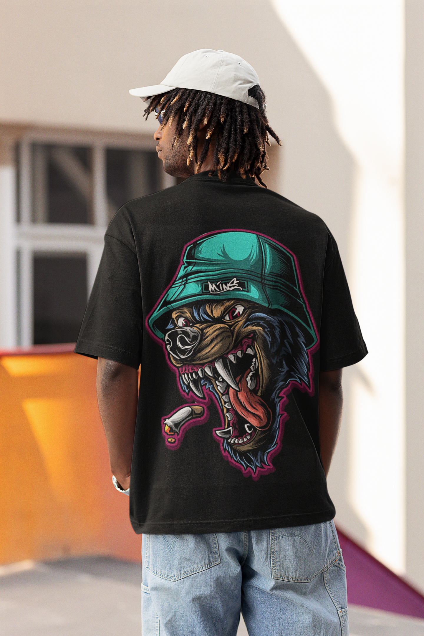  the "Boom Bap Venom" graphic on the W.I.F.I Men's Oversized Black T-Shirt