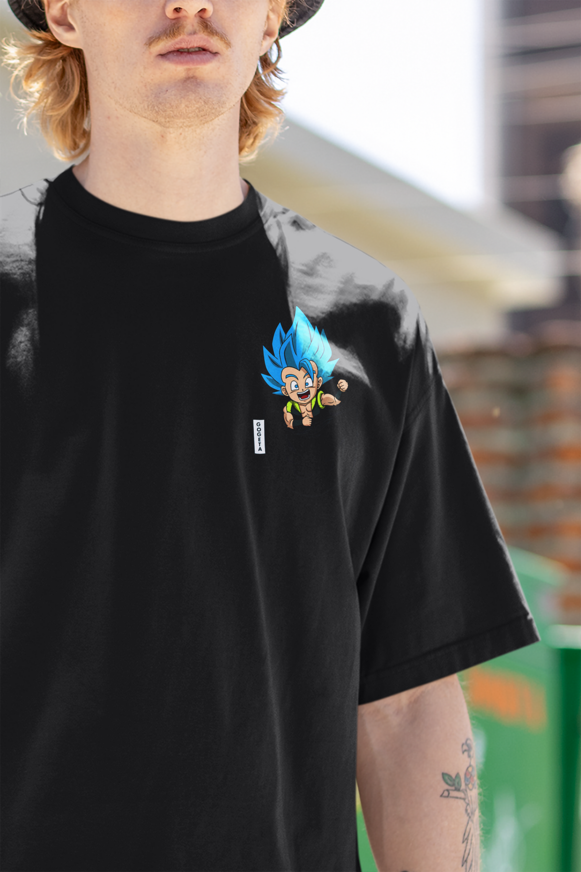 front Close-up of Goku Anime graphic on W.I.F.I Men's Premium Cotton Black T-Shirt