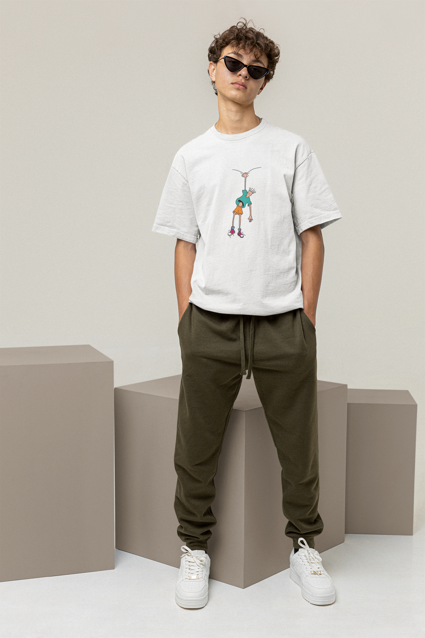 W.I.F.I Men's Oversized Cartoon Graphic T-Shirt - 240 GSM Heavyweight Cotton - Front Design