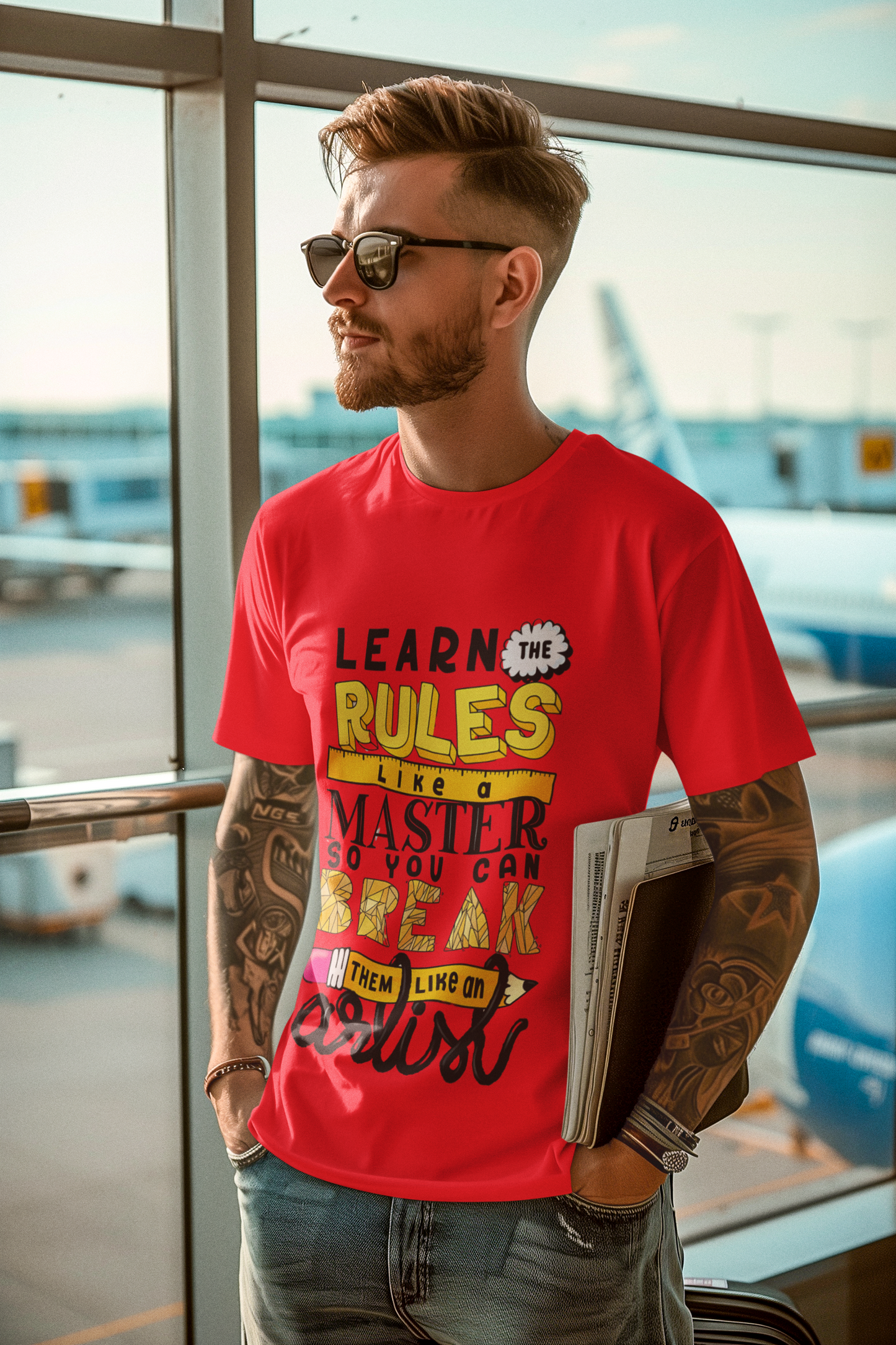 W.I.F.I Regular Fit Men T-Shirt – 180 GSM, White and Red with front Print