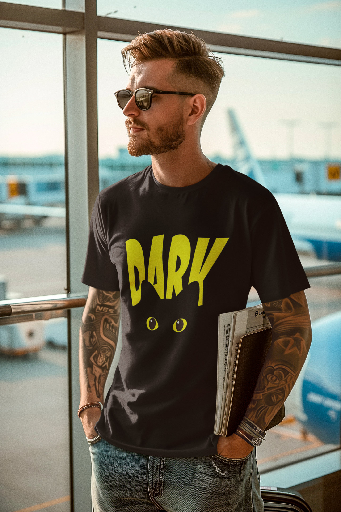 W.I.F.I Regular Fit Men's T-Shirt – 180 GSM, Black with Yellow "Dark" Print