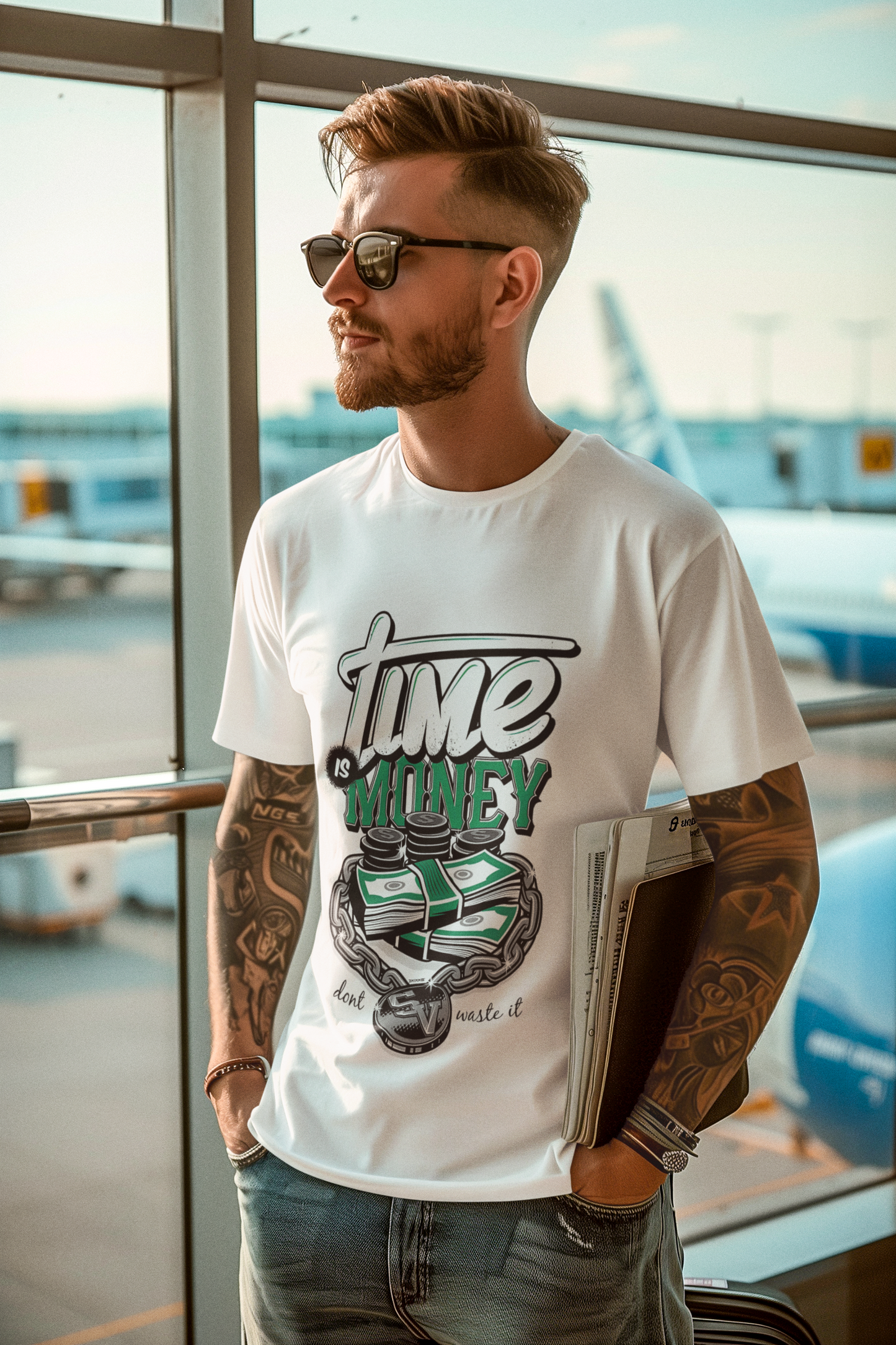 W.I.F.I Regular Fit Men's T-Shirt – 180 GSM, White with "Time is Money" Print