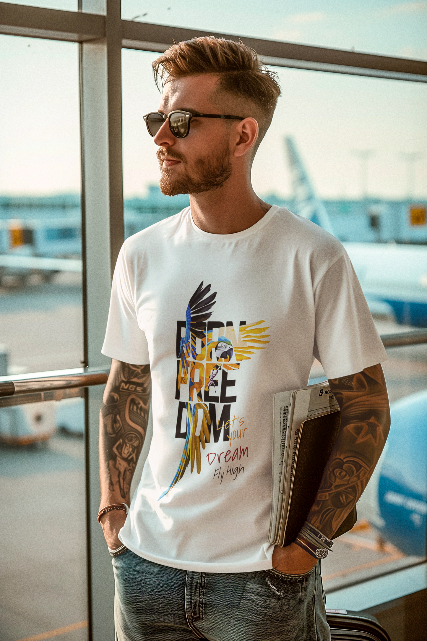 W.I.F.I Regular Fit Men's T-Shirt – 180 GSM, Black with Freedom Vector Bird Print