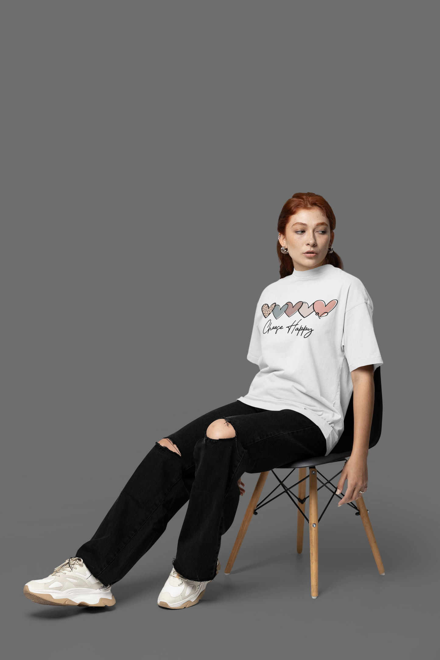 W.I.F.I (Wear it Feel it) Women’s  Terry Oversized "Choose Happy" Graphic Premium Cotton  T-Shirt/smartees