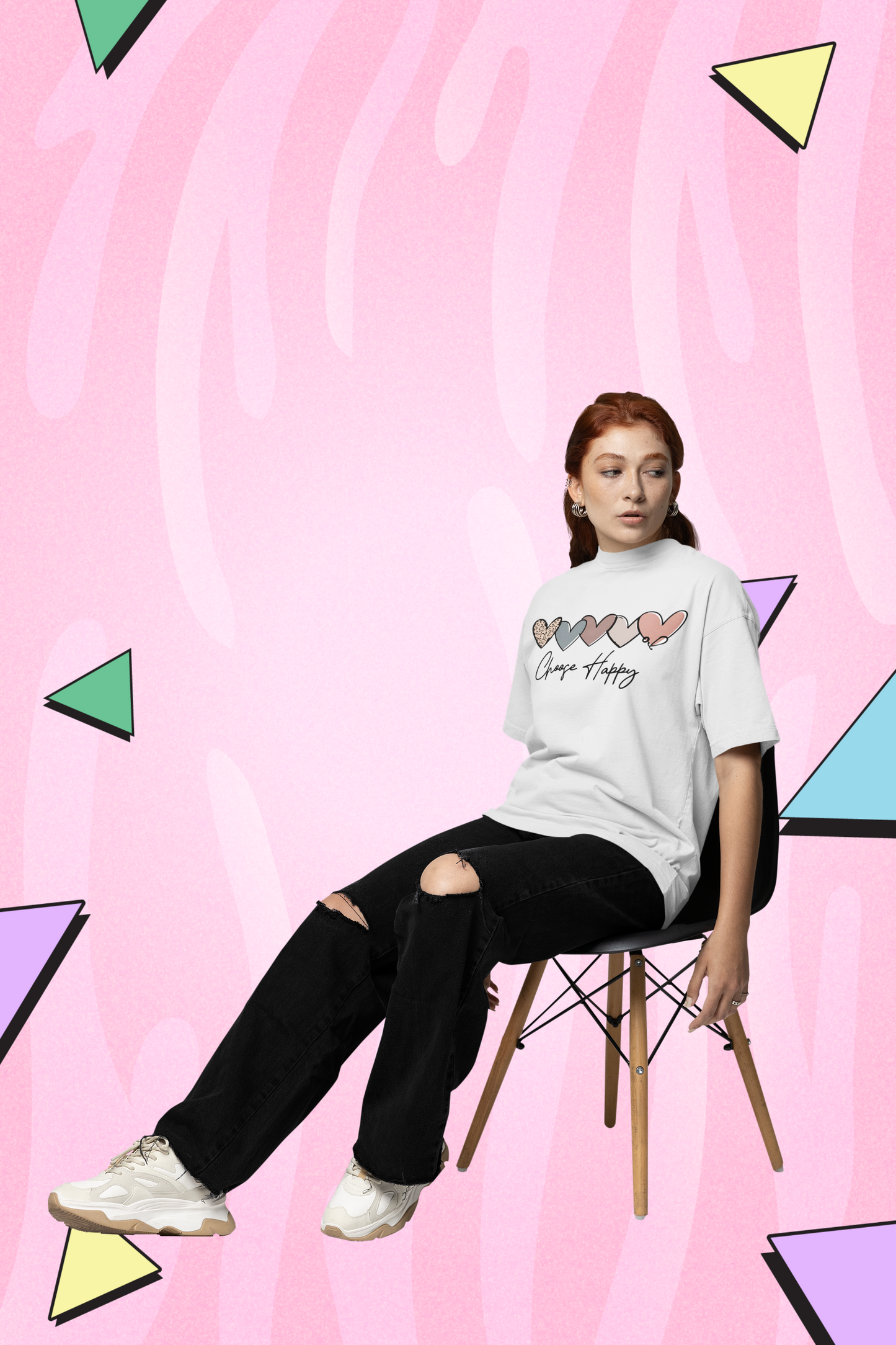 W.I.F.I (Wear it Feel it) Women’s  Terry Oversized "Choose Happy" Graphic Premium Cotton  T-Shirt/smartees