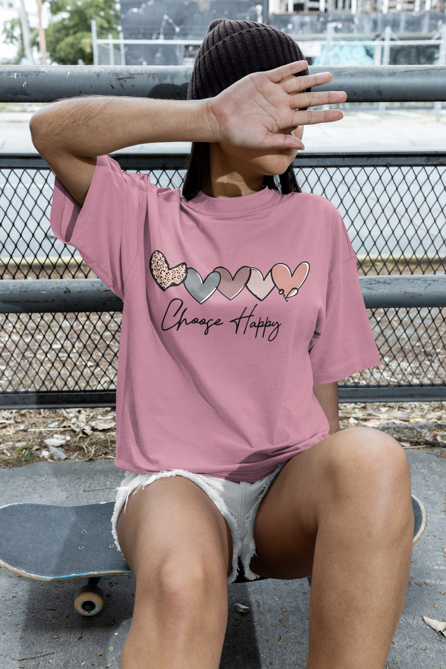 W.I.F.I (Wear it Feel it) Women’s  Terry Oversized "Choose Happy" Graphic Premium Cotton  T-Shirt/smartees