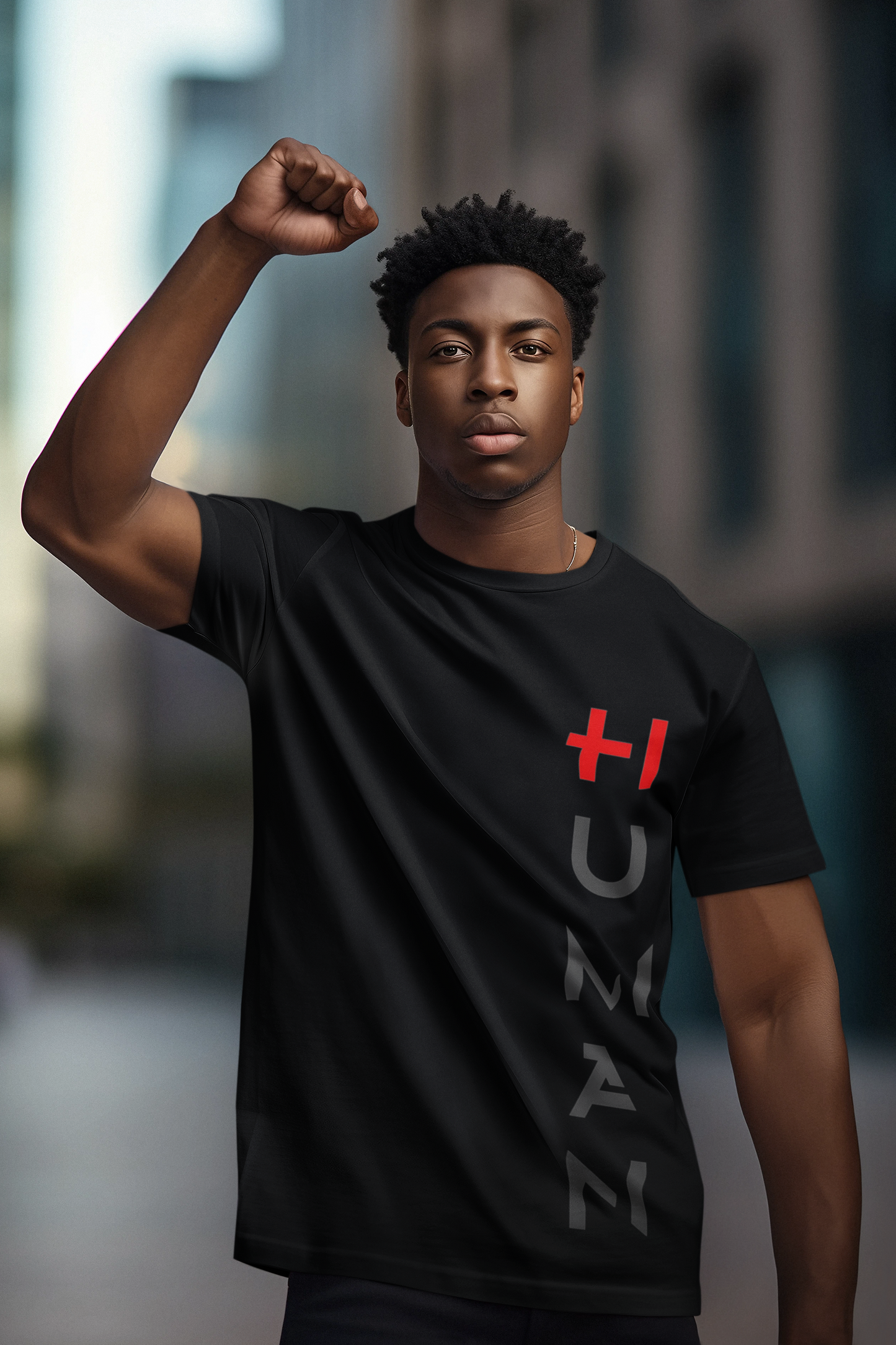 W.I.F.I Regular Fit Men's T-Shirt – 180 GSM, Black with Red "Human" Print