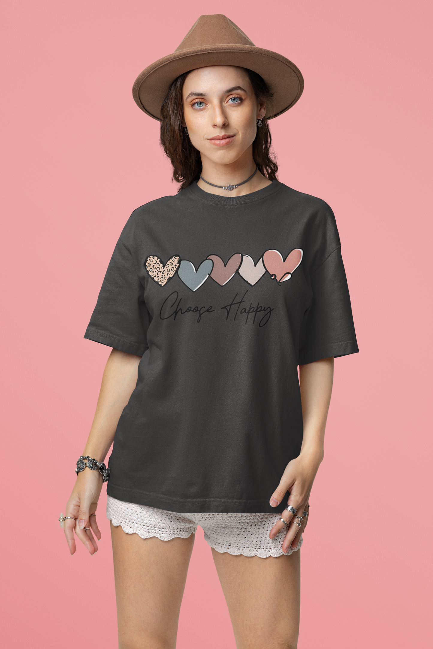 W.I.F.I (Wear it Feel it) Women’s  Terry Oversized "Choose Happy" Graphic Premium Cotton  T-Shirt/smartees