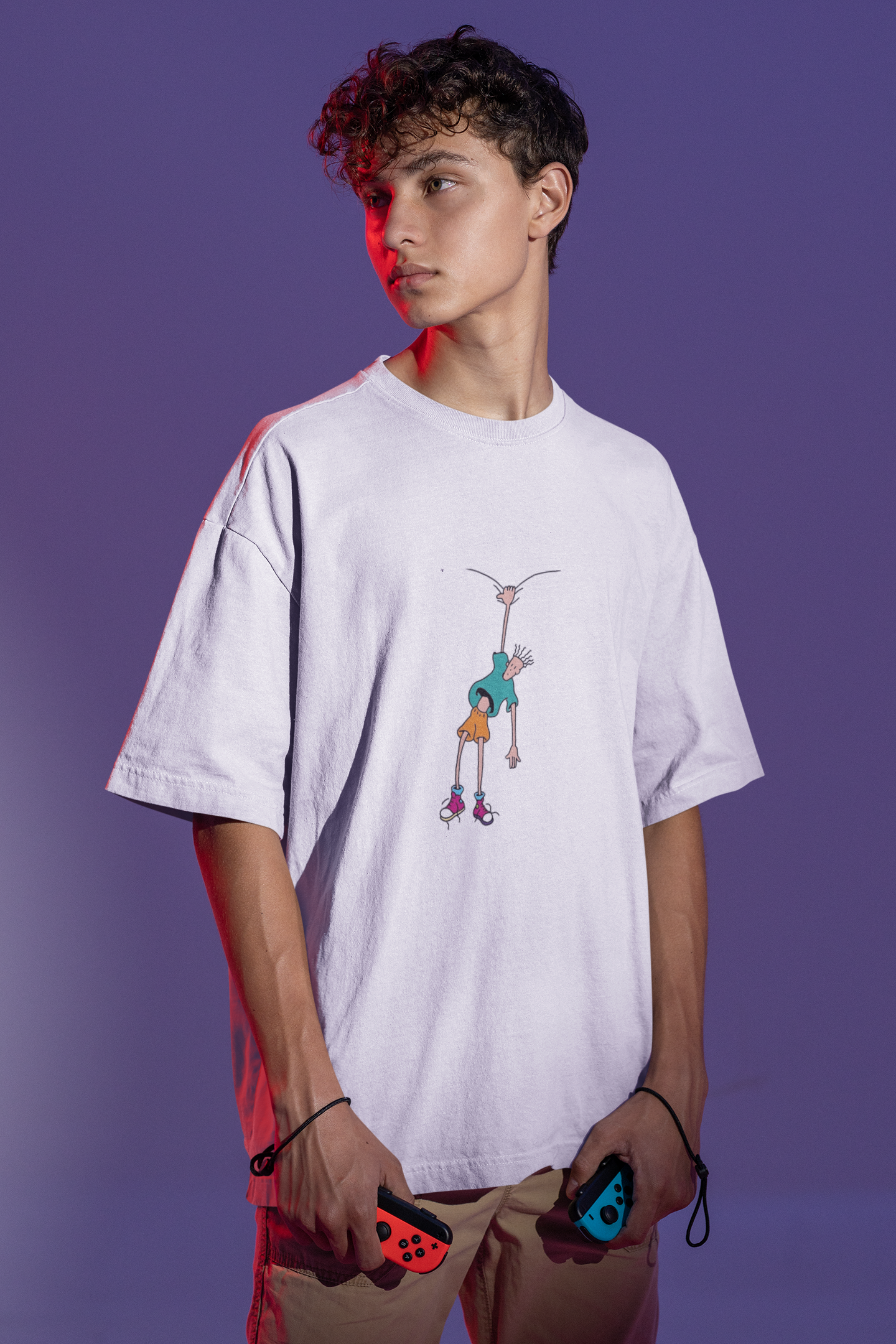 W.I.F.I Men's Oversized Cartoon Graphic T-Shirt - 240 GSM Heavyweight Cotton - Front Design