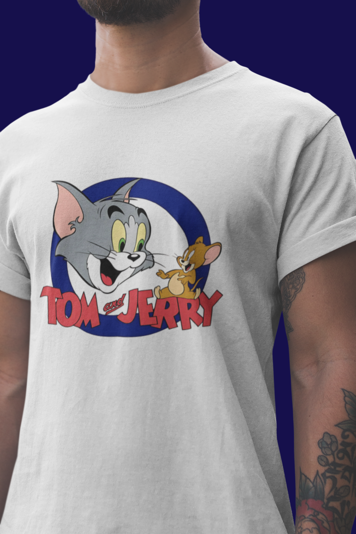 Close-up detail of the cartoon graphic on W.I.F.I Men's Regular Fit "Tom & Jerry" T-Shirt