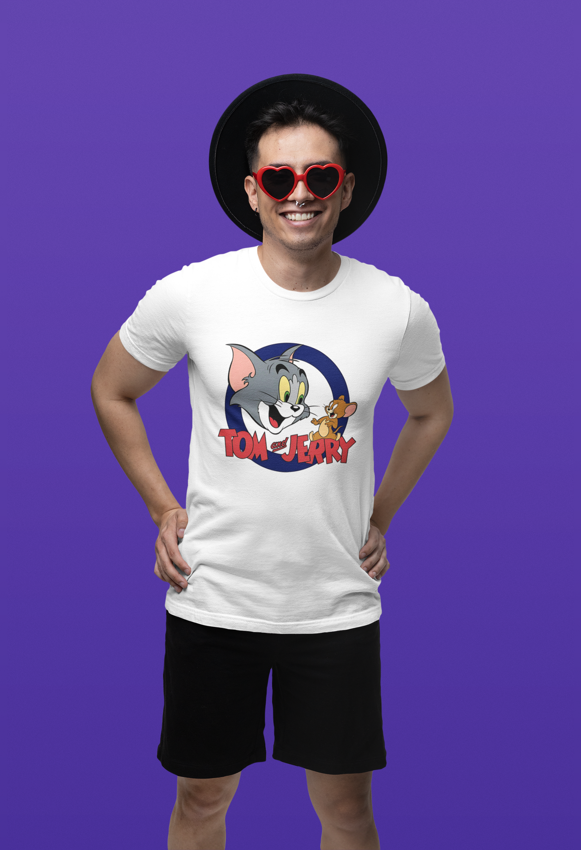 Front view of W.I.F.I Men's Regular Fit "Tom & Jerry" Cartoon Premium Cotton White T-Shirt