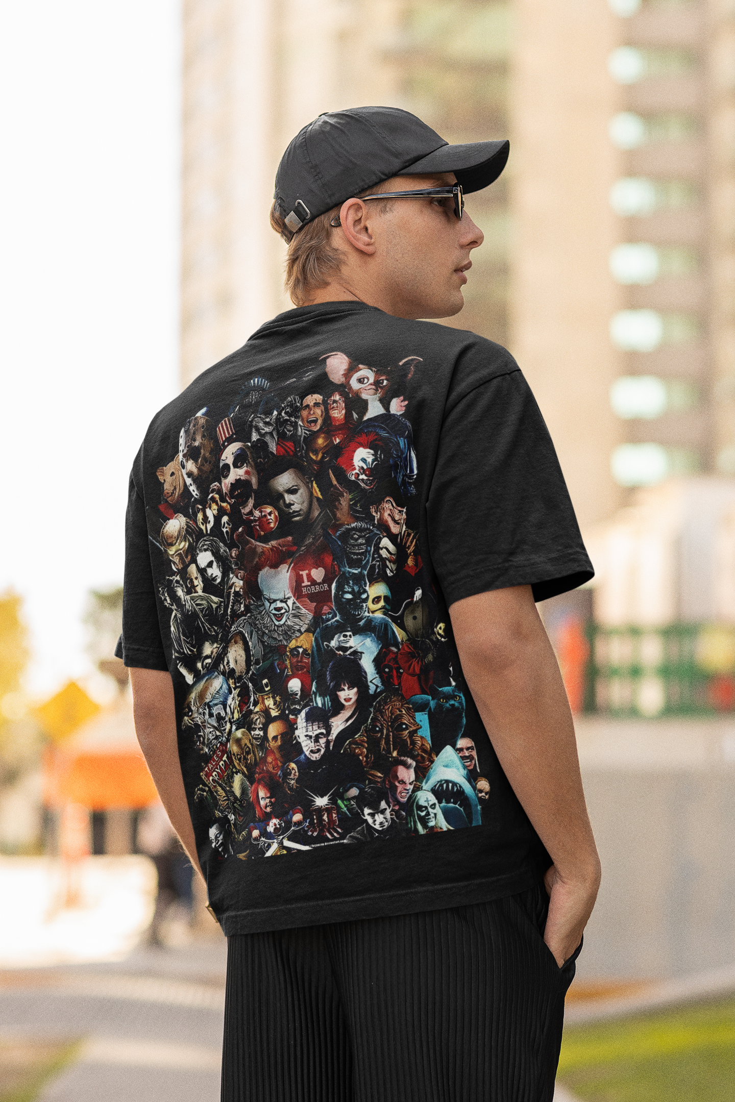 W.I.F.I Men's Regular Fit Black T-Shirt with Horror Movies Characters Graphic - Back View