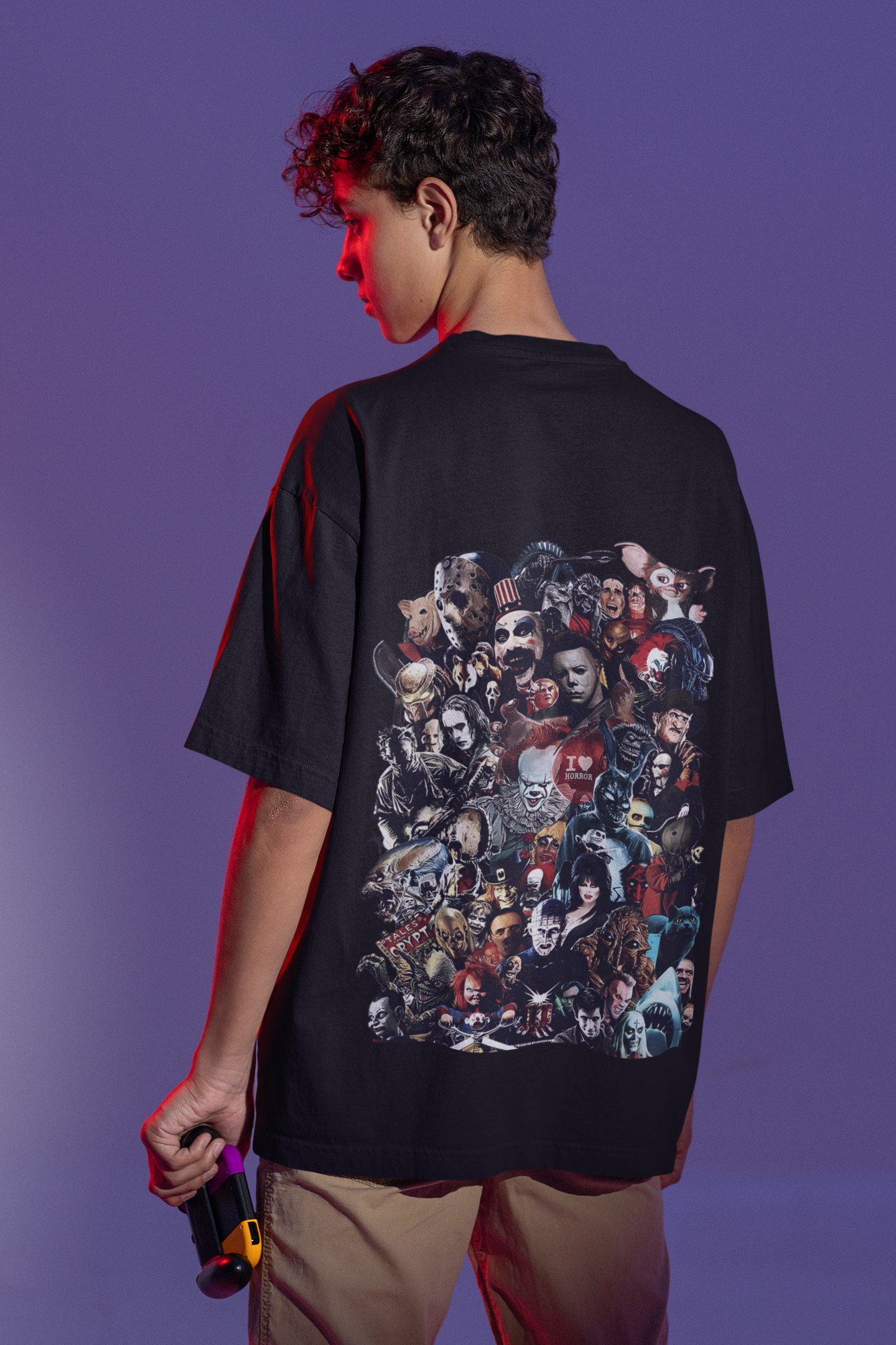 W.I.F.I Men's Regular Fit Black T-Shirt with Horror Movies Characters Graphic - Back View