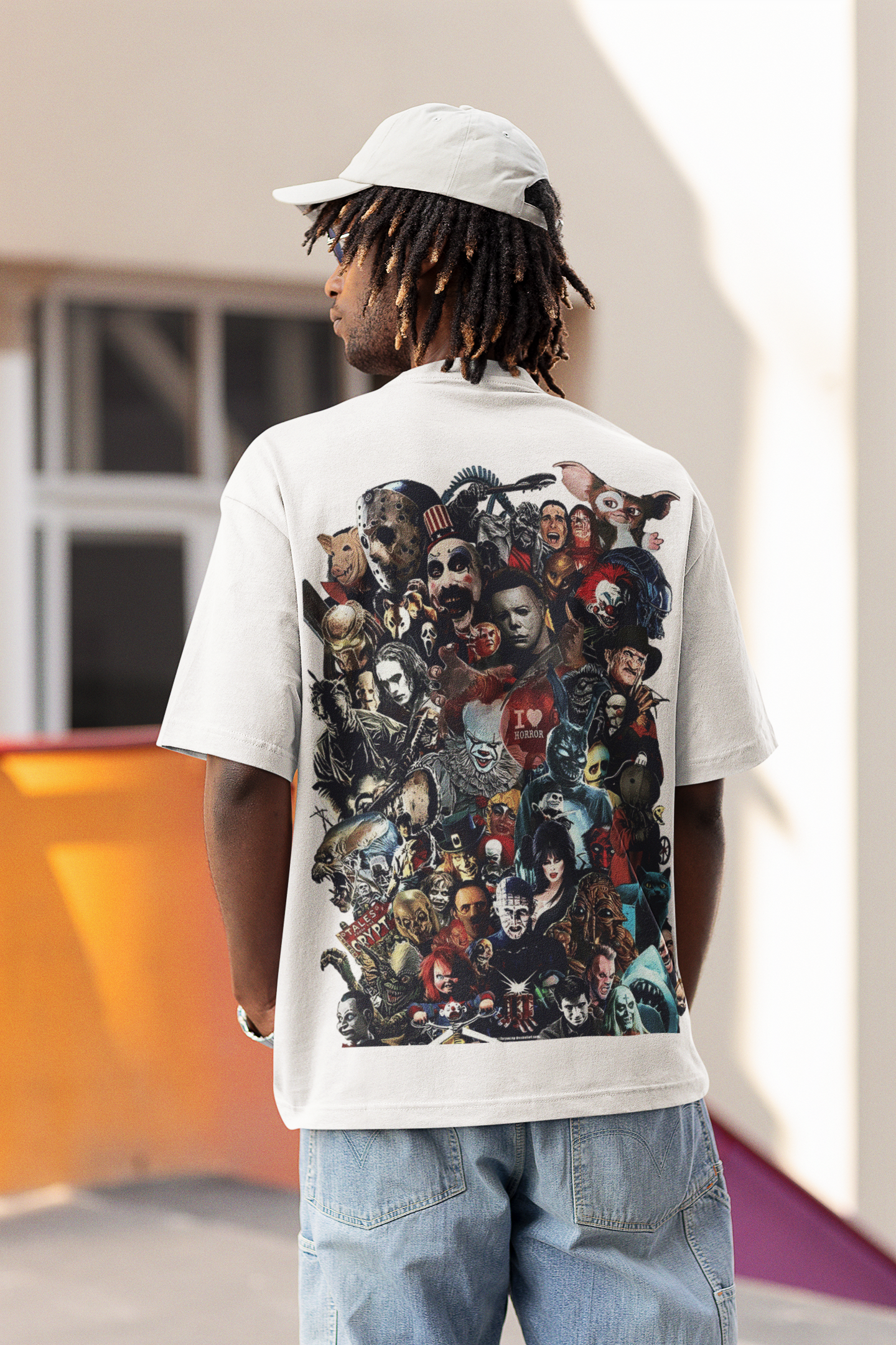 W.I.F.I Men's Regular Fit White T-Shirt with Horror Movies Characters Graphic - Back View