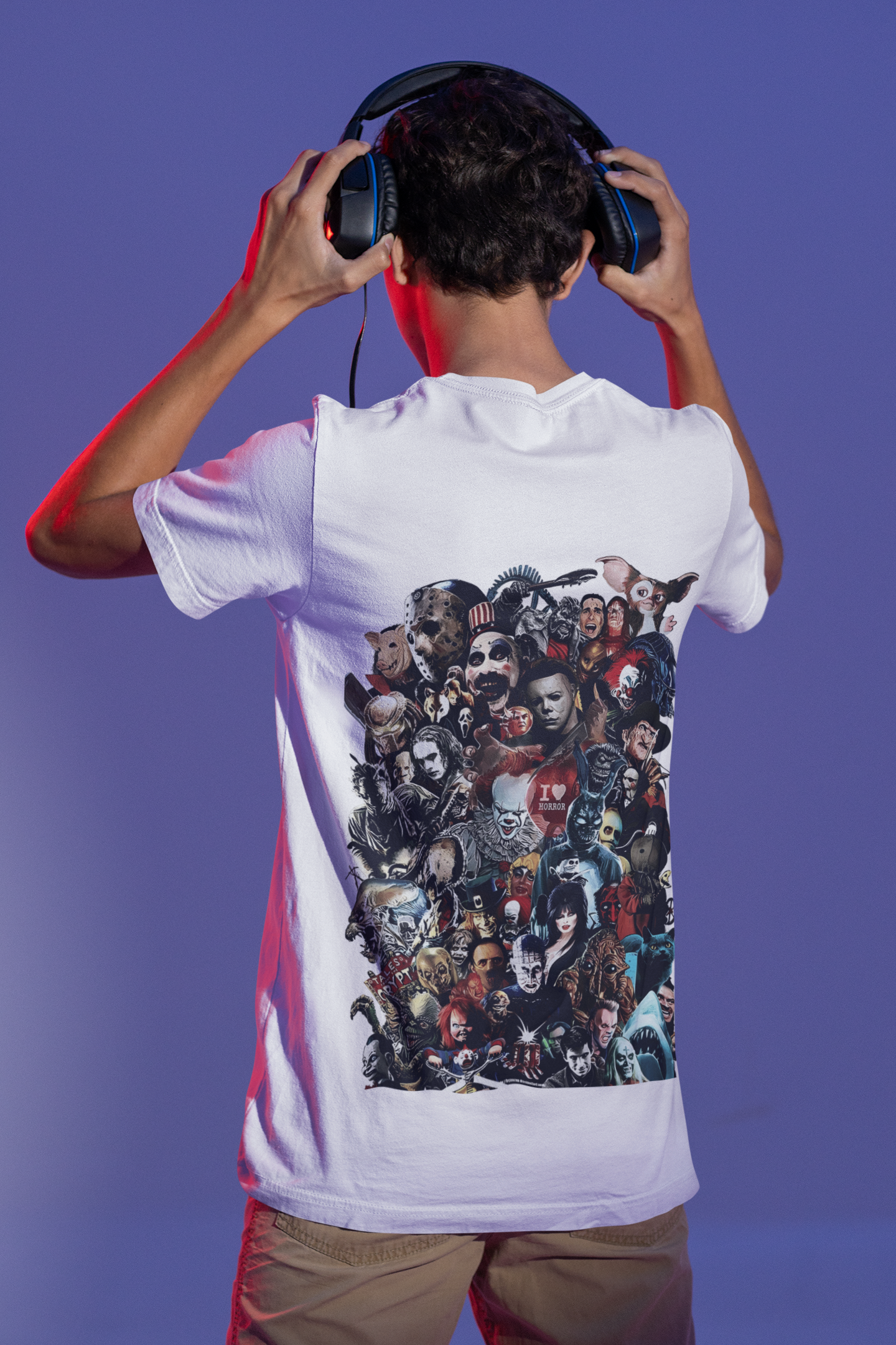 W.I.F.I Men's Regular Fit White T-Shirt with Horror Movies Characters Graphic - Back View