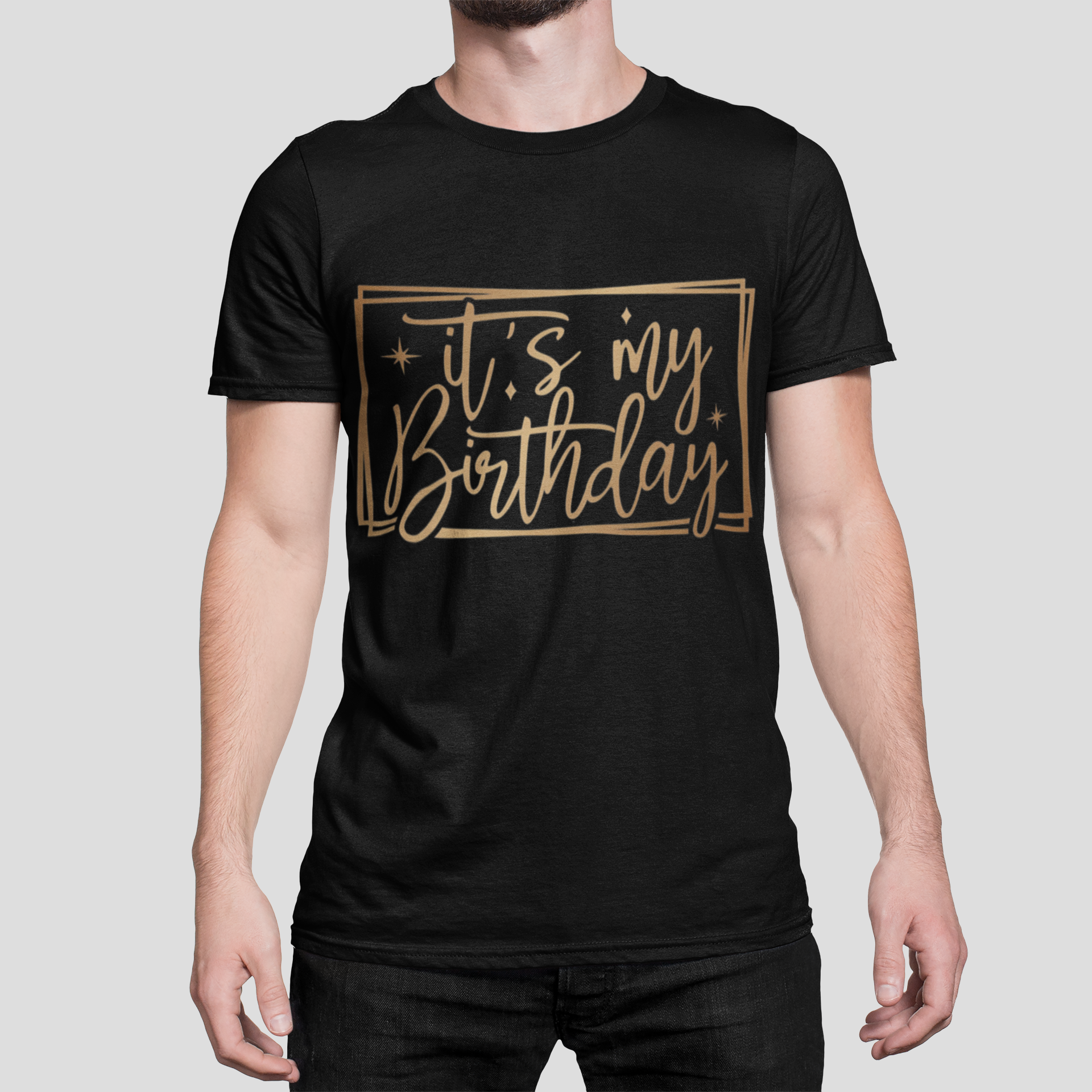 W.I.F.I Men's Regular fit "It’s My Birthday" Graphic Premium Cotton Black T-Shirt - Front View