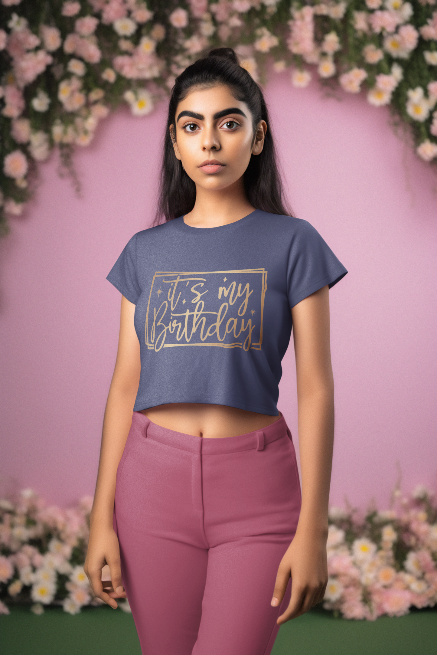 wifi wear it feel it happy birthday quotes crop top tshirt women navy blue color