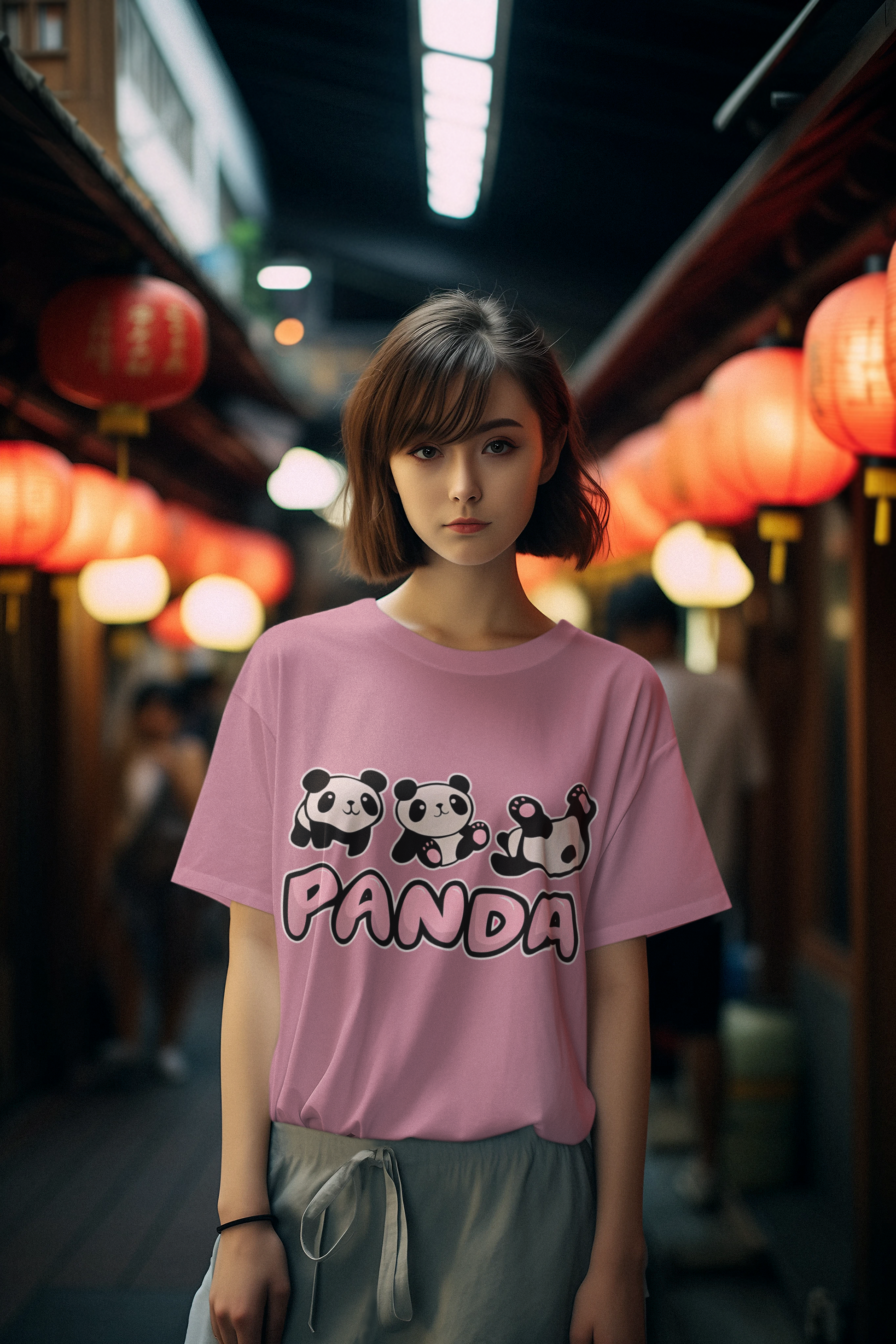 Back view of W.I.F.I Women's Oversized "Panda" Quote Graphic T-Shirt showcasing its design