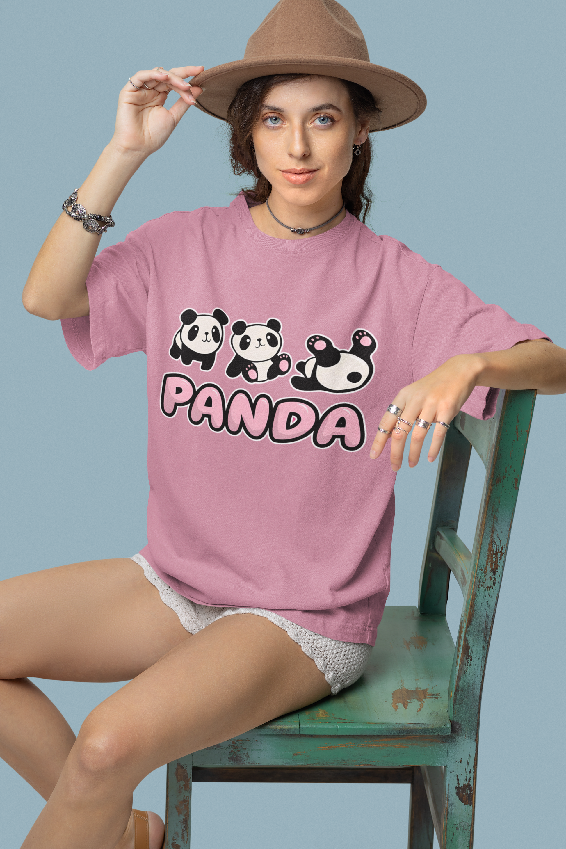 Side view of W.I.F.I Women's Oversized "Panda" Quote Graphic T-Shirt to highlight the fit